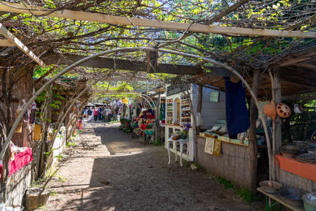 04.10.2021 - Kaptalantoti, Hungary: Kaptalantoti liliomkerti farmers market fair outdoor shops in kali basinのeditorial素材