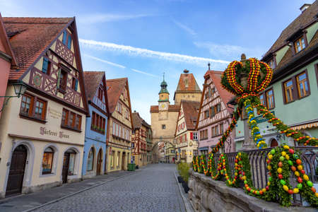 Rothenburg ob der Tauber, Germany - 04.10.2022 : Easter holiday decoration in the beautiful german middle age villageのeditorial素材