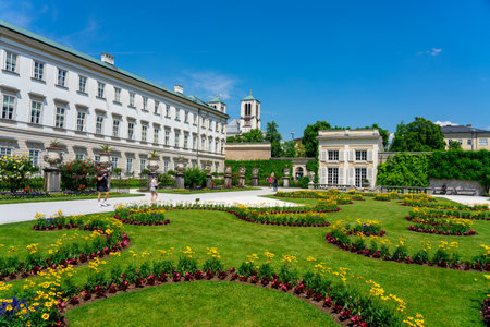 Salzburg, Austria - 06.01.2023: Beautiful Mirabell palace in Salzburg Austria with rose garden and statuesのeditorial素材