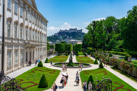 Salzburg, Austria - 06.01.2023: Beautiful Mirabell palace in Salzburg Austria with rose garden and statuesのeditorial素材
