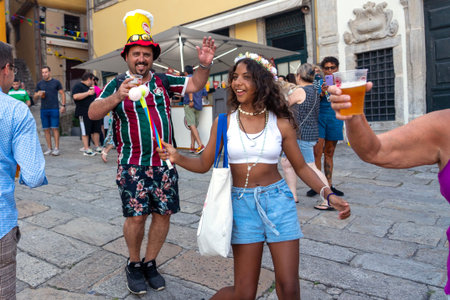 06.23.2023. Porto, Portugal: Festa de Sao Joao do Porto. Many happy people on the street at the Sao...