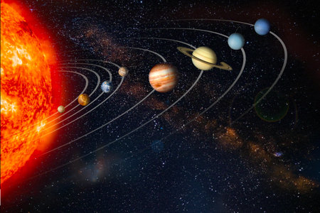 sun with the solar system concept fantasy elementsの写真素材