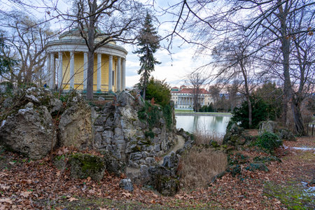 Esterhazy castle park iwith a pond in Eisenstadt Austriaの写真素材