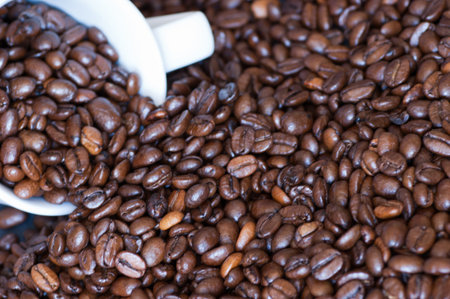 Coffee Cup and Dark Roast Beans