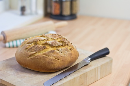 A freshly baked Cob Loaf of breadの写真素材