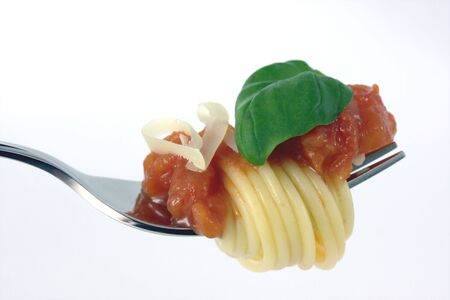 spaghetti on a forkの写真素材