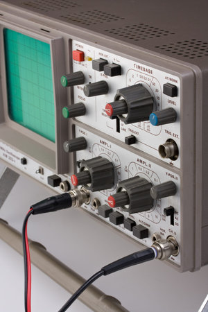 analogue oscilloscope on grey backgroundの写真素材