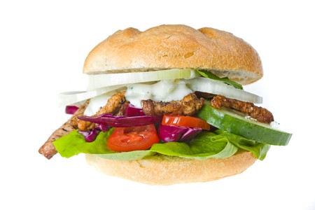 doner kebab sandwich isolated on whiteの写真素材