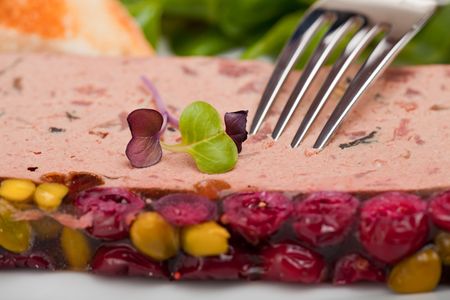 detail of a liver pate on a plateの写真素材