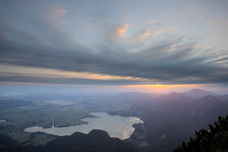 german mountain lake at sunriseの写真素材