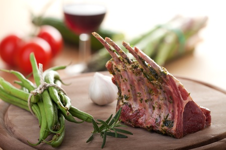 closeup of raw lamb chopsの写真素材