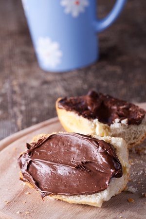 bread with chocolate spreadの写真素材