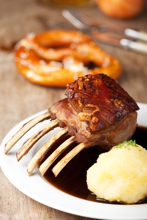 closeup of roasted suckling pig mealの写真素材