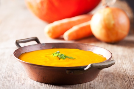 pumpkin soup in a bowlの写真素材