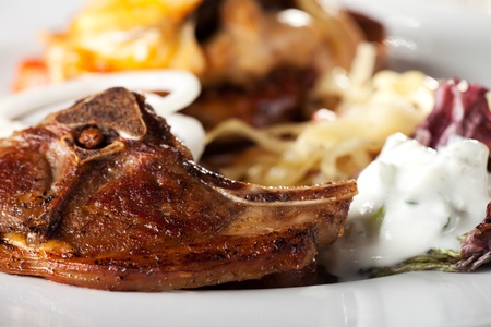 lamb chop and tzatziki の写真素材