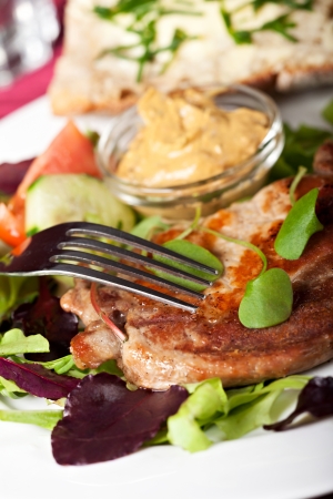 pork steak with purslane の写真素材