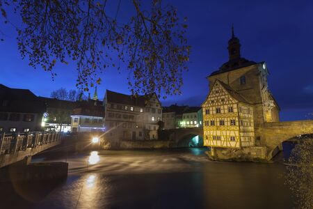 old Rathaus in Bamberg, Germany at night のeditorial素材
