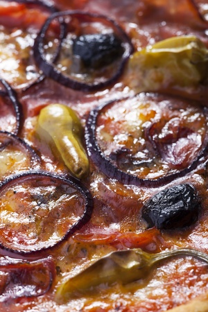 pizza with ham and olives の写真素材