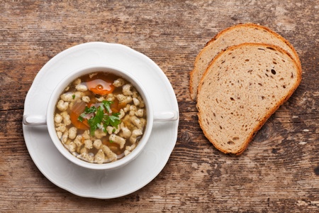bavarian bratnockerl soup in a cup の写真素材