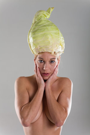 naked woman with pointed cabbage 