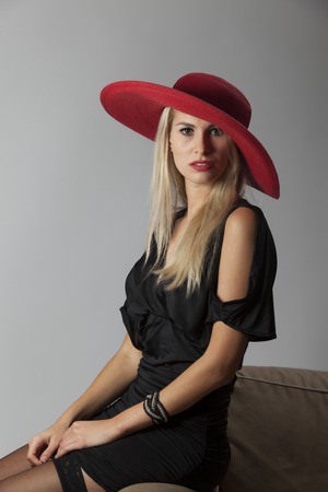 beautiful woman with a hat の写真素材