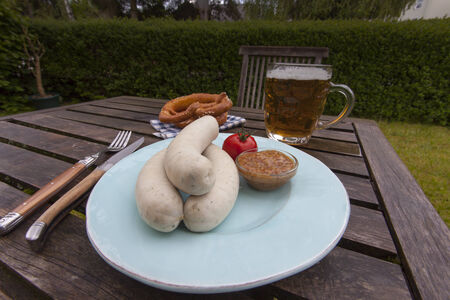 bavarian white sausages on a plate の写真素材