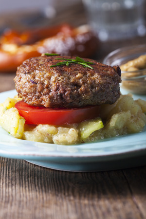 bavarian meat loaf and potato salad の写真素材