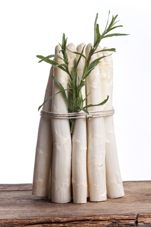 bunch of raw white asparagusの写真素材