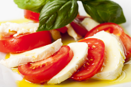 mozarella, basil and tomatoesの写真素材