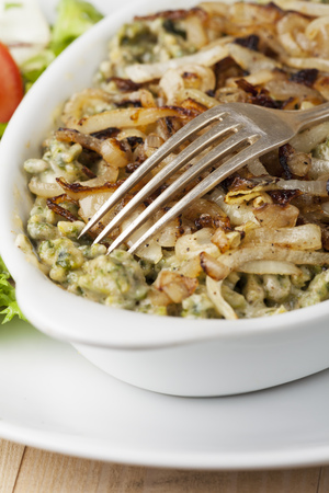 bavarian homemade pasta dish with saladの写真素材