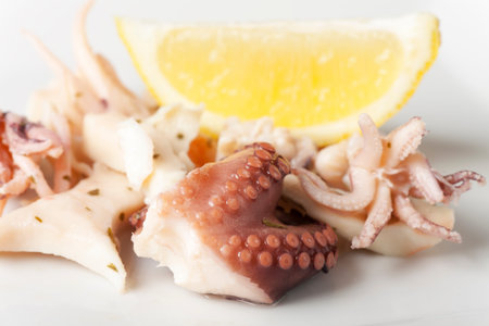 closeup of seafood antipasti