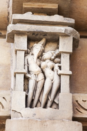 stone carvings in khajuraho india の写真素材