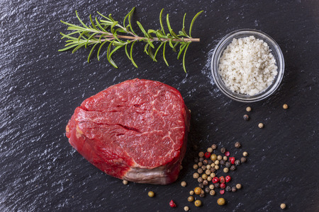 Overview of a raw steakの写真素材