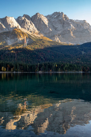 Zugspitze seen from the Eibsee in fall