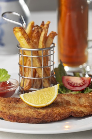 wiener schnitzel on a plateの写真素材