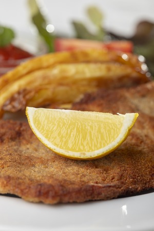 wiener schnitzel on a plateの写真素材