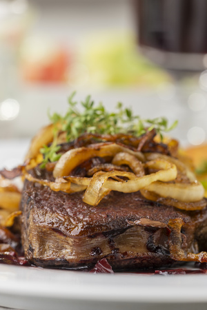 zwiebelrostbraten, a german steak with onionsの写真素材