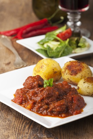 closeup of a hungarian goulash with potatoesの写真素材