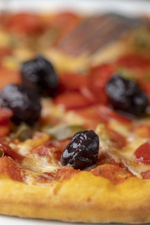 closeup of an italian pizza with saladの写真素材