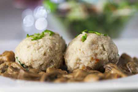 bread dumpling with mushroom sauceの写真素材