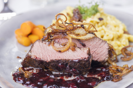 zwiebelrostbraten, a german steak with onionsの写真素材