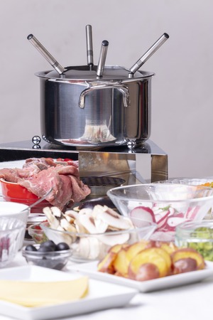 broth fondue with saucesの写真素材