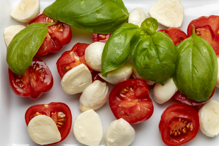 mozzarella with tomato and basilの写真素材
