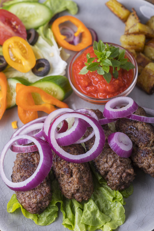 closeup of cevapcici on a plateの写真素材