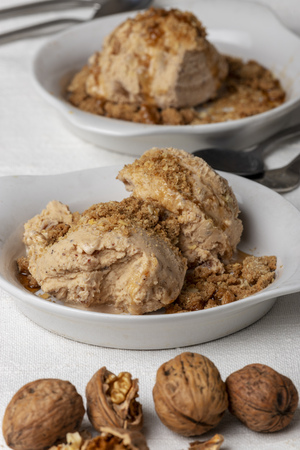 two portions of walnut ice creamの写真素材