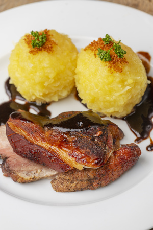 bavarian roasted pork with dumplingsの写真素材