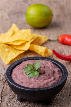 bowl with mexican frijoles refritos