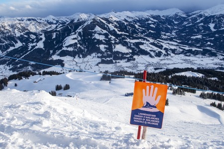 avalanche warning sign in the austrian alpsの写真素材