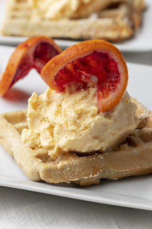 ice cream on a waffleの写真素材