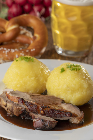 bavarian roasted pork with dumplingsの写真素材